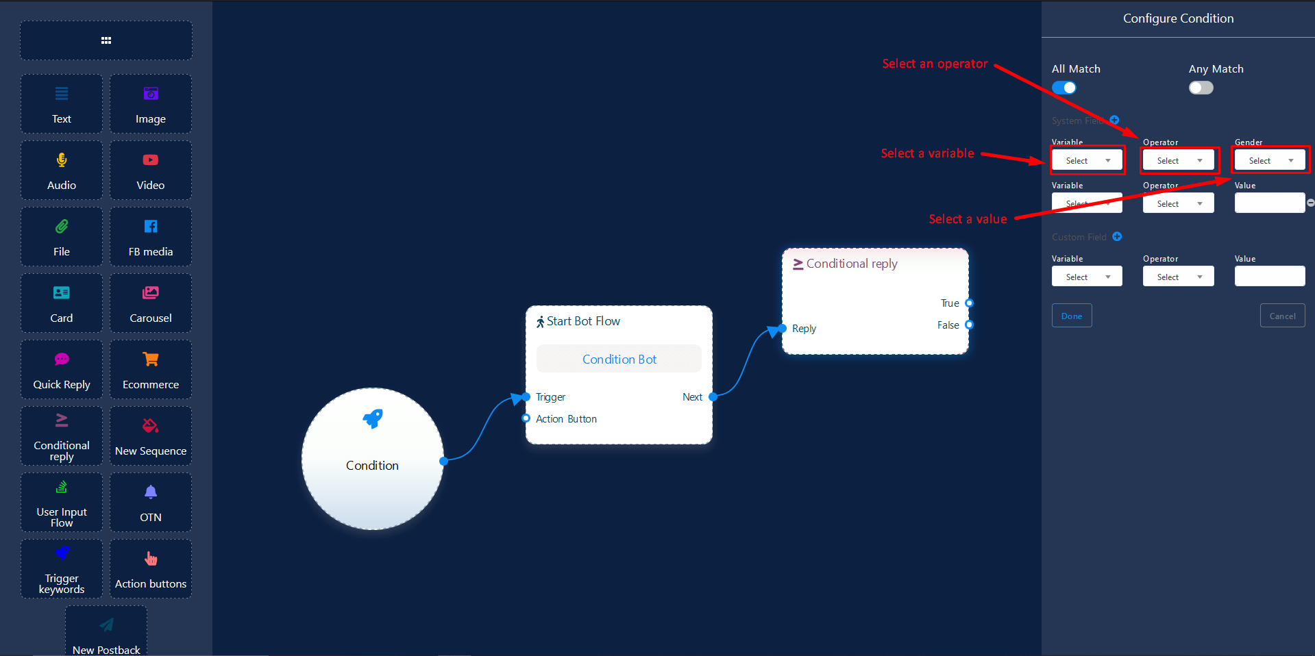 configure a condition male and female